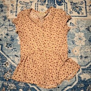 Ruffle-Hem Floral Peplum Top - Beige/Red -